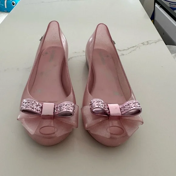Mini Melissa Shoes Melissa Little Girls Pink Flats With Bow - Main Image